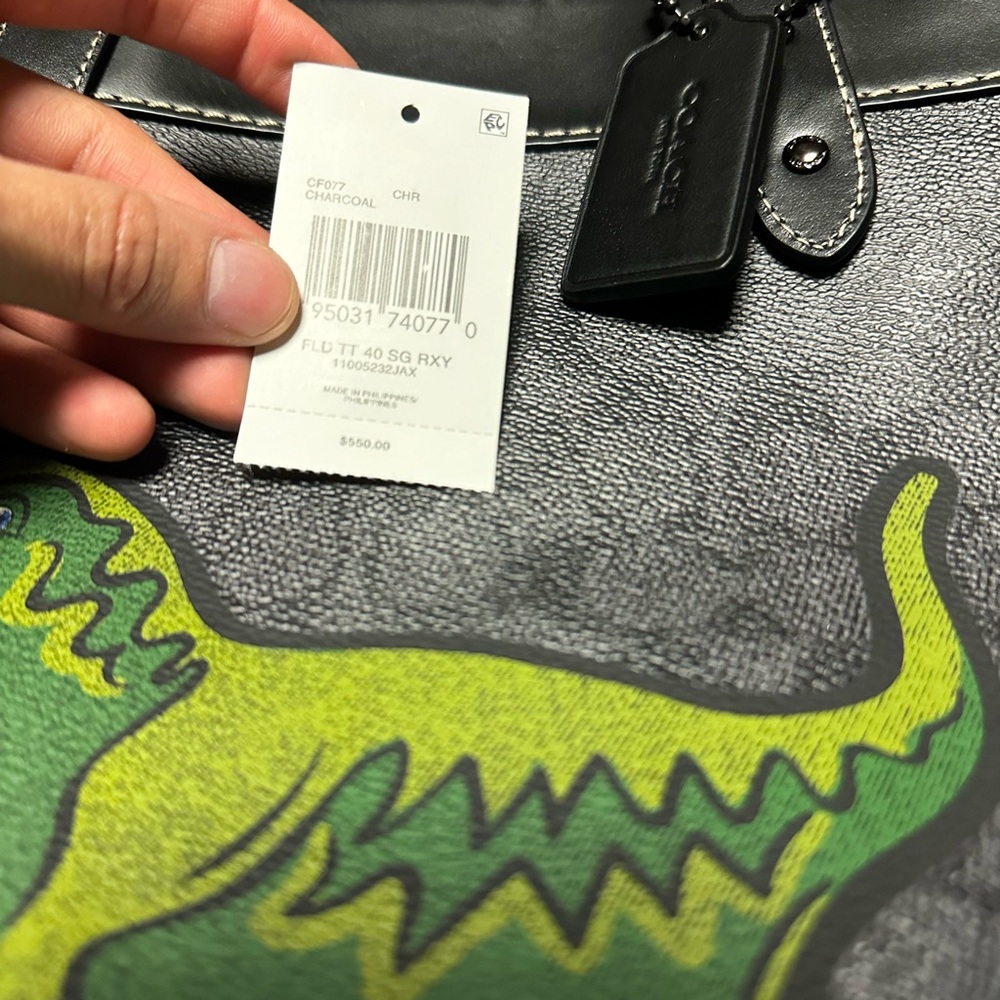 Coach Black and Green Dinosaur Signature Tote - Picture 7 of 9